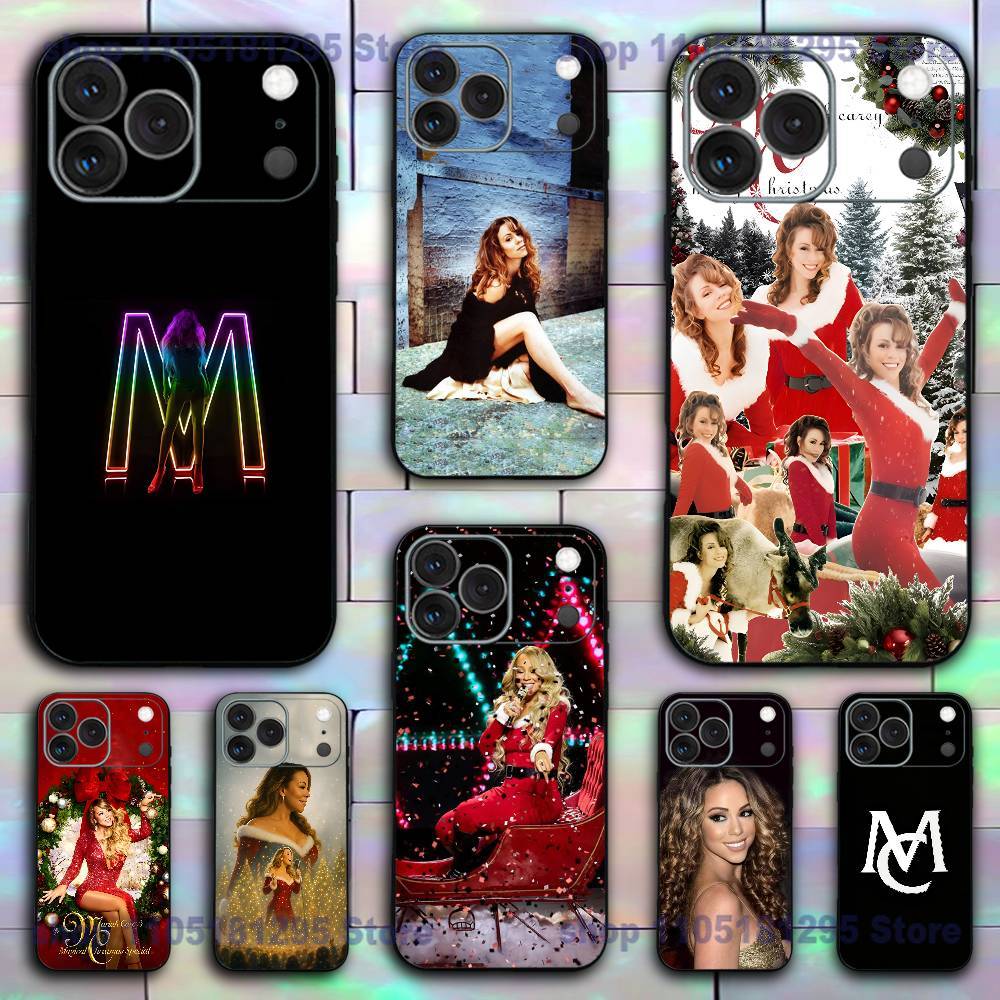 M-Mariah Singer Carey Christmas Phone Case For iPhone 17,16,15,14,13,12,11,X,XR,XS,Plus,Mini,Pro,Max Soft black Shockproof Cover