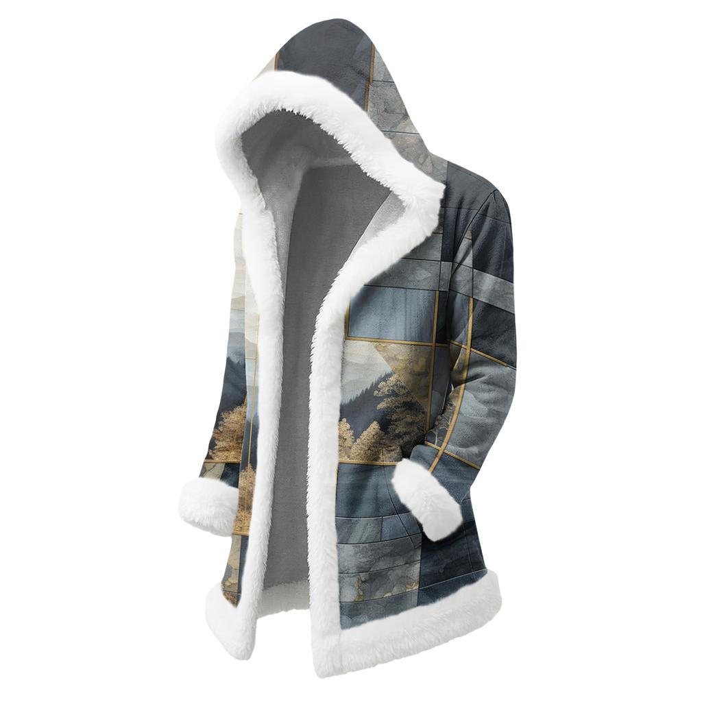 Unisex Casual And Fashionable Plush Collar Hooded Long Sleeved Floral Gradient Printing Jacket