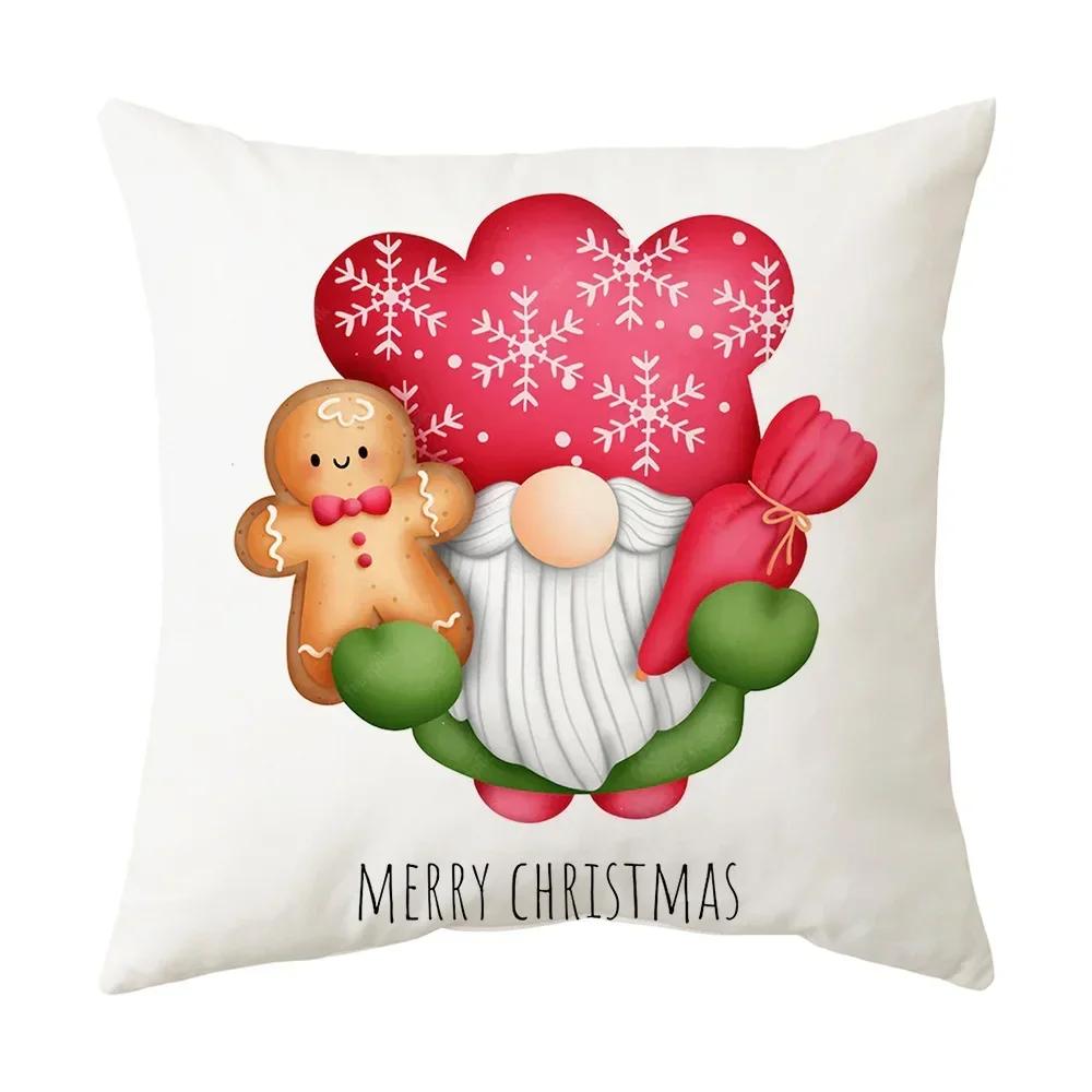 Printed Christmas Cushion Cover Cartoon Santa Claus Tree Pillowcase Happy New Year Home Gift Izable