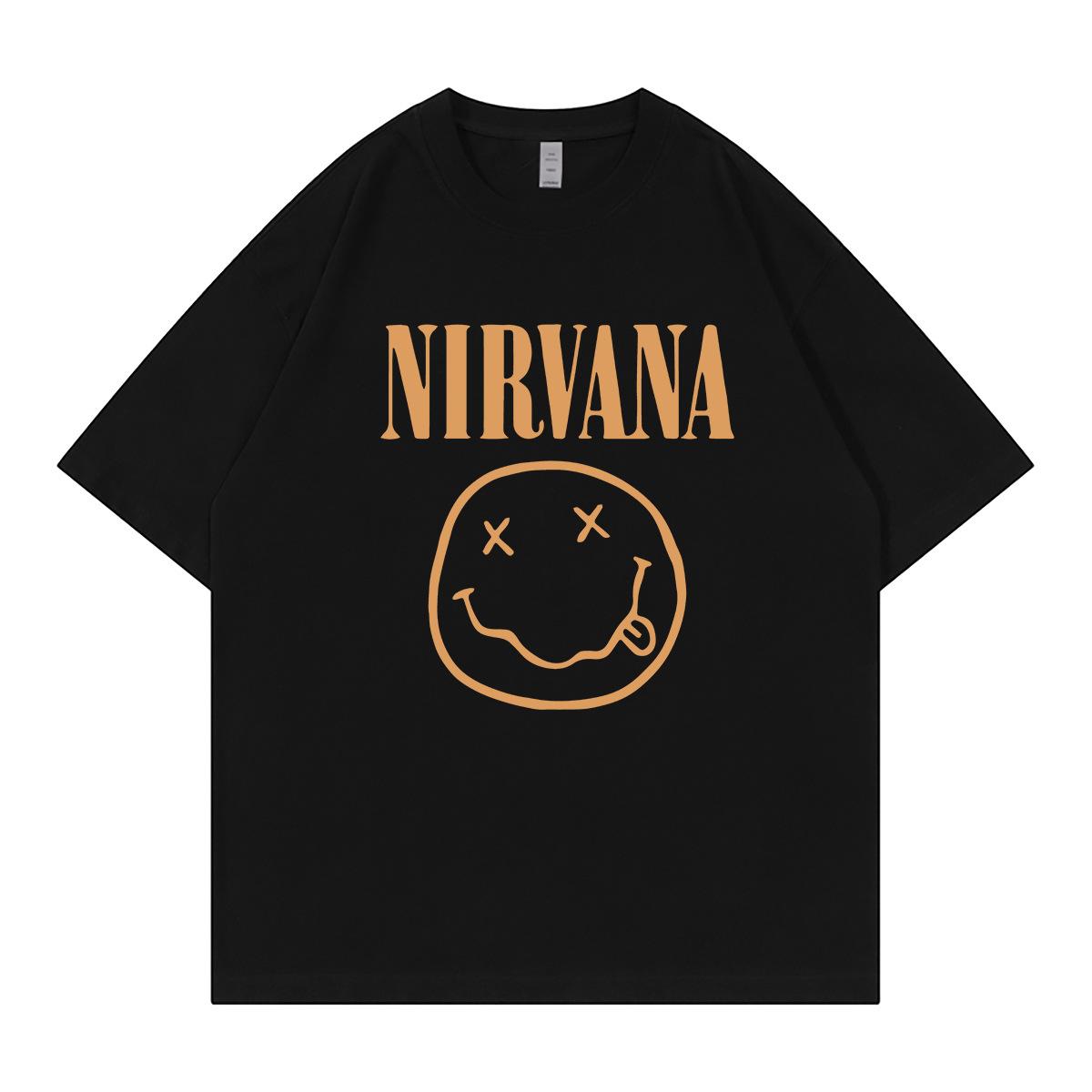 Nirvana Smiley Face Graphic Print Black Cotton T-shirt XXXL