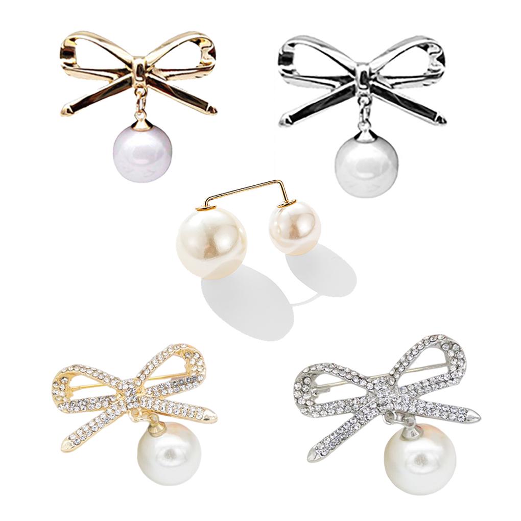 Bowknot Pearl Brooch Enamel Lapel Pin Jewelry Anti-emptied Clothes Accessory Rhinestone Blouse Brooches Bow Tie Wedding
