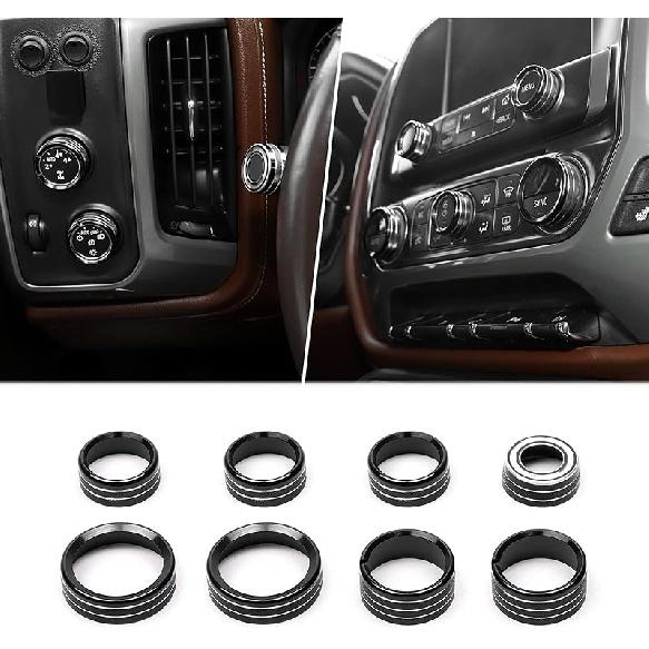 for Silverado Center Console Knob Cover Trim Ring Blue for Chevy Silverado/Suburban/GMC Sierra 2014-2018 Blue Interior Accessories 8pcs