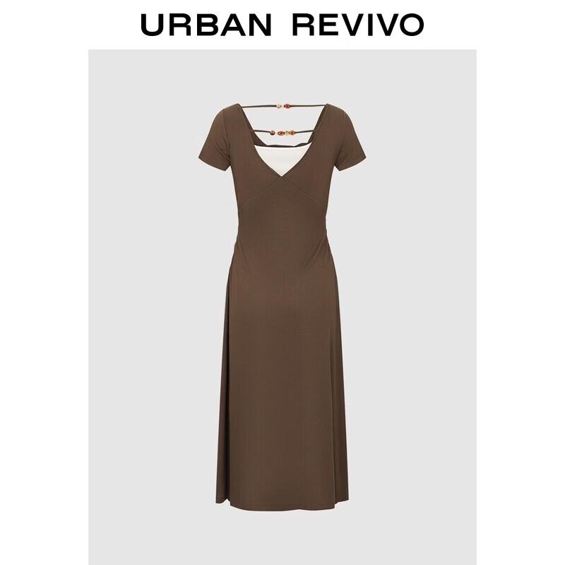 UR Damen-Faux-Zweiteiler-Kleid mit Perlen und Falten, lang