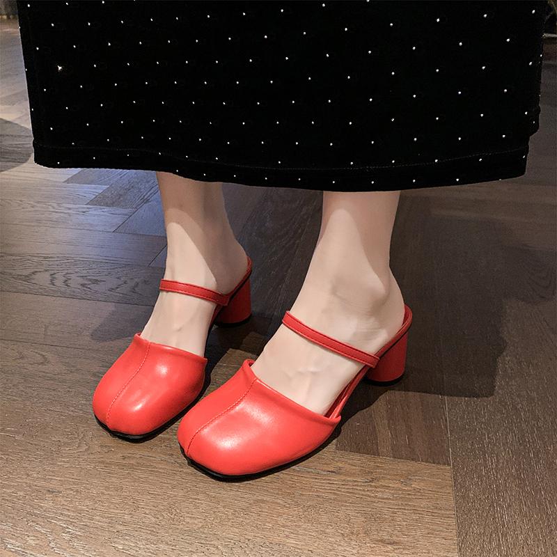 Fashion 2025 New Summer Cover Toe Women Slippers Elegant Slip On Thick Heel Slide Ladies Concise Party Dress Sandalias