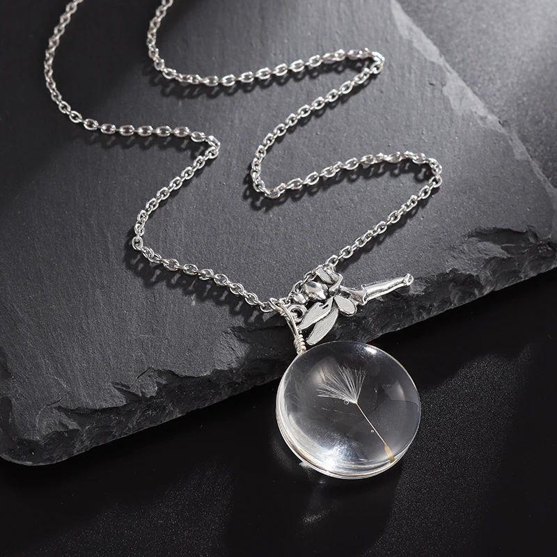 Dandelion Oval Crystal Glass Pendant Necklace - High-End Gemstone Jewelry