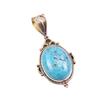 Natural Tibetan Turquoise Gemstone 925 Solid Silver Two Tone Pendant 1.5" Y9v19