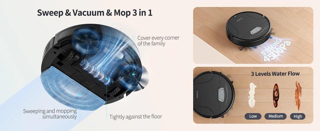 Honiture G20 Pro Robot Vacuum Cleaner 4500Pa 180min Runtime Smart Navigation Comprehensive 3-in-1 Cleaning