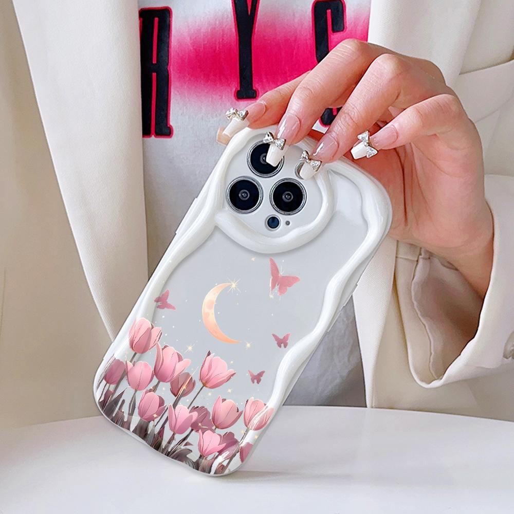 Cartoon Pattern Cream Texture Casing Wavy Edge Soft Silicone Cover Phone Case for IPhone Samsung Huawei Honor Xiaomi Redmi Infinix Tecno