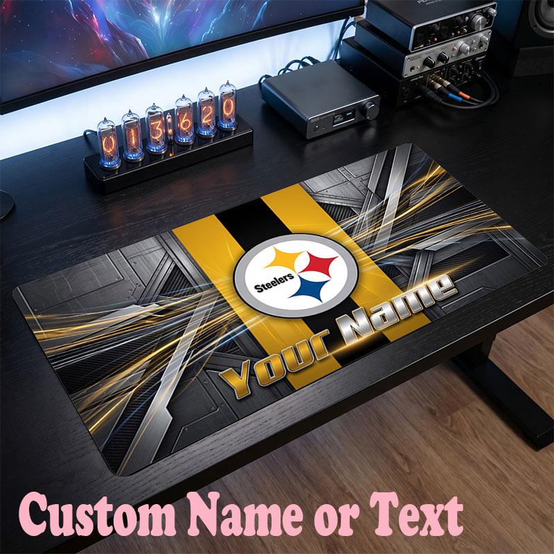 Pittsburgh Steelers Customized Name Text Mouse Pad, Large Desk Mouse Mat Personalized Home Office Present