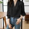 Women Elegant Shirt V-neck Chiffon Blouse Loose Casual Long Sleeve Office Shirt Chic Female Party Pullovers Top Autumn