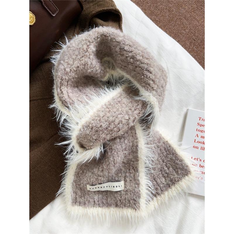Autumn and Winter New Contrast Color Raw Edge Knitted Scarf for Women Korean Version Ins Fashion Warm Woolen Scarf Student Trend