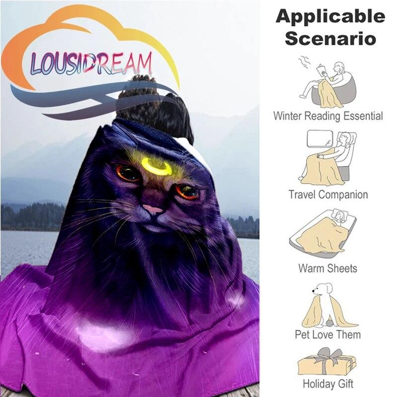 Luminous Moon Cat Purple Background Fashion Blanket, Gift for Animal Lovers, Soft Outdoor Travel  Skin Friendly