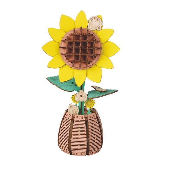 Wooden 3D Puzzle Flower DIY Handmade Potted Sunflower Lily Hydrangea Moth Orchids Bell Flower Jigsaw Decoration Floral Plants Building Crafts Kit