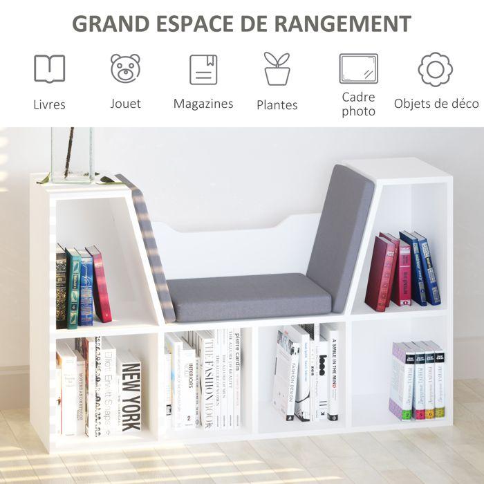 Bibliothèque banc 2 en 1 - HOMCOM - étagère cube 6 compartiments meuble rangement salon - bois - 102x30x61cm - gris