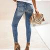 Ladies' Solid Color Casual Pants Versatile Slim Fit Straight Leg Denim Jeans With Frayed Edges And Holes