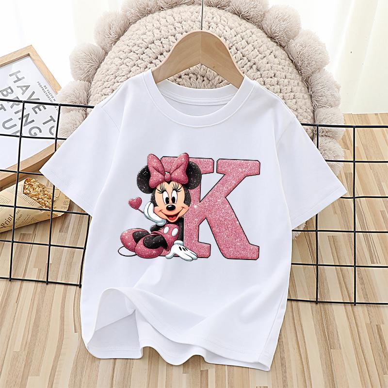 Disney Mickey Minnie Mouse Kids Cotton T-Shirts Anime Cartoon Printed Letter Tops Summer Pullover Casual Children Clothes Gift