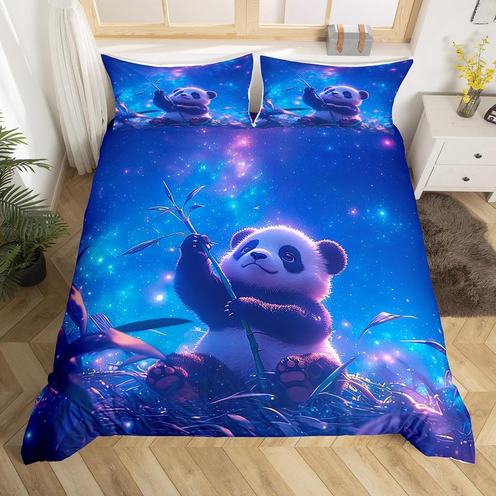 Cute Panda Duvet Cover Set Twin Queen Cartoon Wild Animal Bedding Set Minimalism Hand Drawn Comforter Cover Kawaii Room Decor