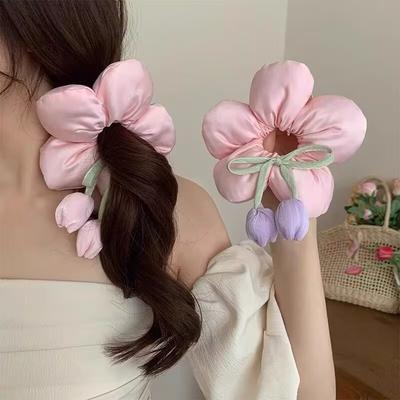 Tulip Flower Large Intestine Hair Band New Ball Head Rope Ponytail Hair Rope Headdress Headwear Girls Women Hair Accessories