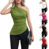 Haut pull décontracté tendance pour femme, sans manches, col incliné, une épaule