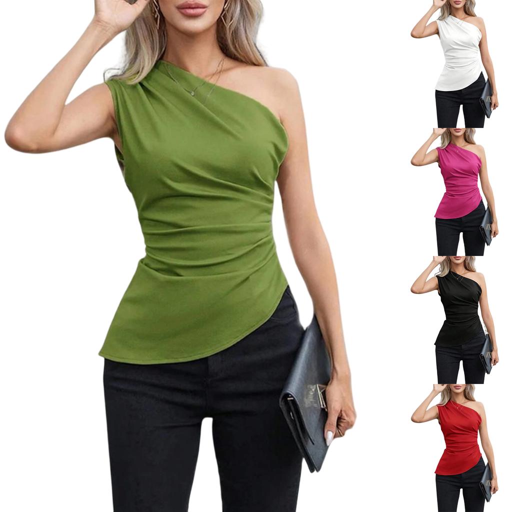 Women'sfashionable Casual Sleeveless Sloping Neck One-shoulder Pullover Top