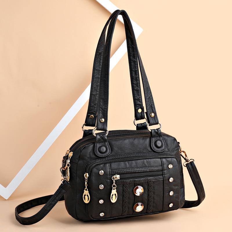 Fashionable Braided Women's Handbag Color-blocking Rivet Pleated Large Capacity Women's Shoulder Bag Back Anti-theft Zipper