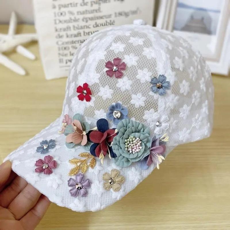 Summer Women's Mesh Breathable Baseball Cap Handmade Deer Applique Peaked Cap Sweet Cute Sunscreen Hat
