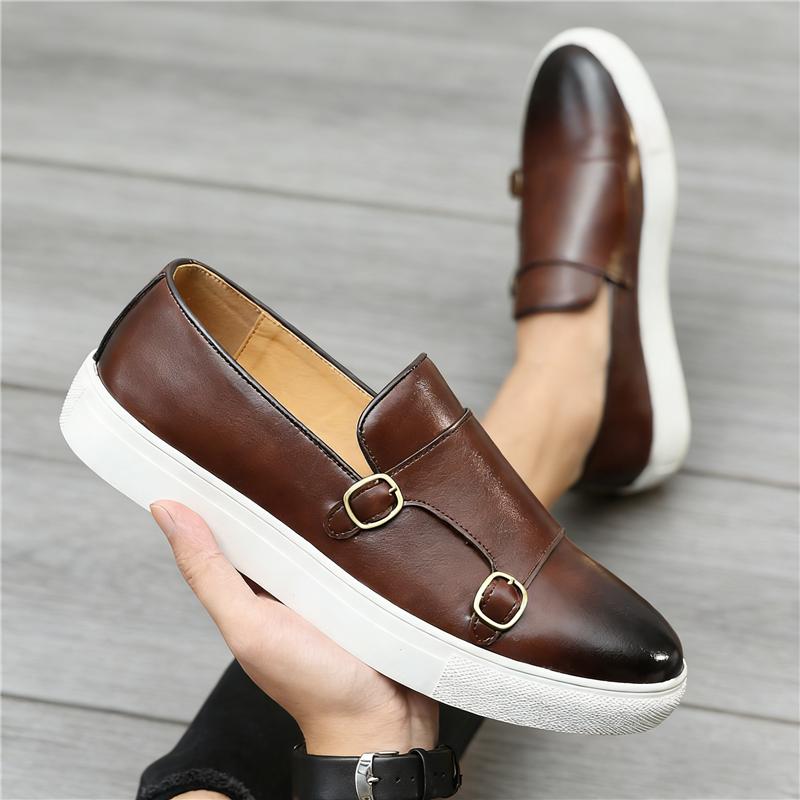 Schwarz Braun Neu Herren Slip-on Mönchsstrap Loafer Freizeit Lederschuhe Mode Designer Männlich Bequeme Sneaker Zapatos Hombre