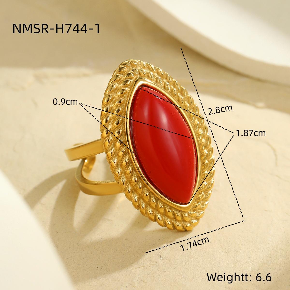 GEMCHIC Women s 18K Stainless Steel Agate Eye Adjustable Open Ring