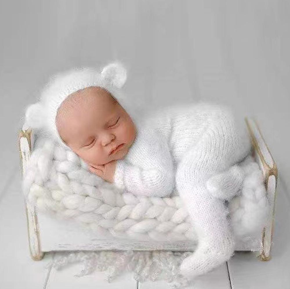 Newborn Knit Mohair Bear Romper & Hat Set