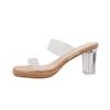 Transparent high-heeled sandals for women's 2025 summer new one-word with thick-soled waterproof table thick-heeled crystal slippers for women's ou
