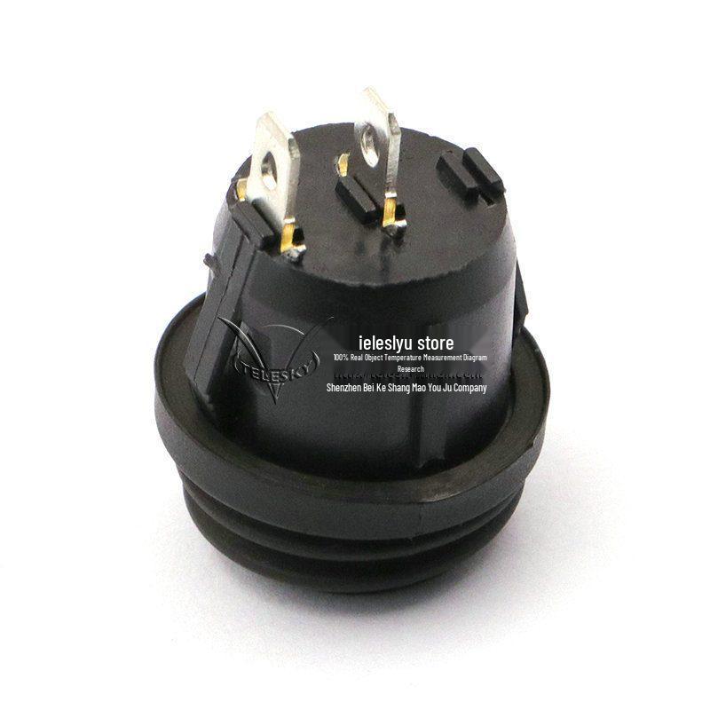 Black Round Rocker Switch with Waterproof Cover, 2-Pin, 2-Position, KCD1, Rated at 6A 250V/10A 125V.