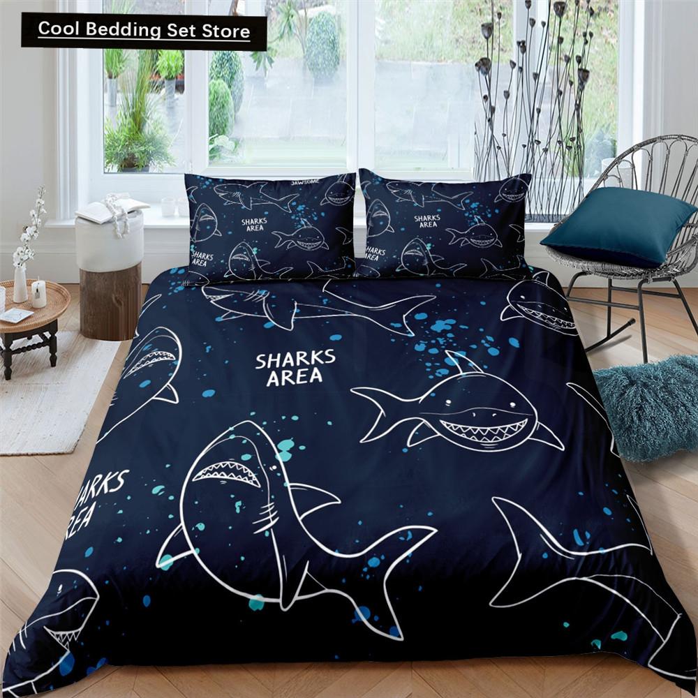 Comforter Dolphin Ocean King Queen Cute 3D Sea Animal Bedding Set For Kids Teens Adults Shoal Of Fish Blue 2/3Pcs