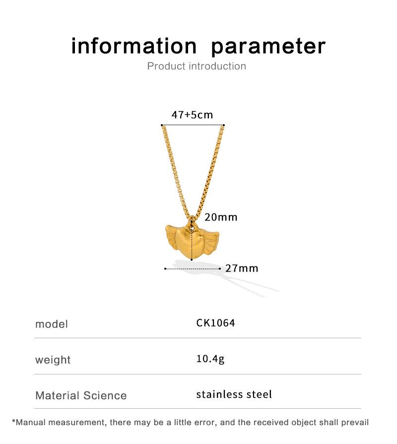 Korean Wing Heart Pendant Necklace, 18K Gold Stainless Steel Clavicle Chain, Trendy Internet Celebrity Style Jewelry