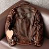 Męska postarzana skórzana kurtka motocyklowa z kołnierzem wykładanym, dostępne rozmiary plus