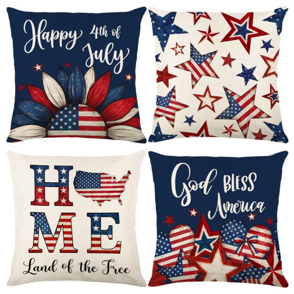 4pcs 4th of July Printed Home Decor Pillow Cover Bedroom Living Room Sofa Decoration Polyester Cushion Cover with Zipper