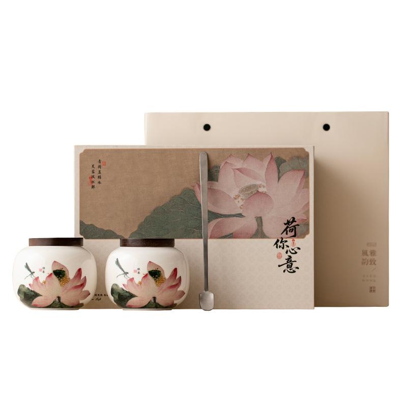 Chinese Ceramic Tea Can Creative Lotus Storage Tank Sealed Tank Moisture-proof Tank Universal Tea Packaging Box Gift