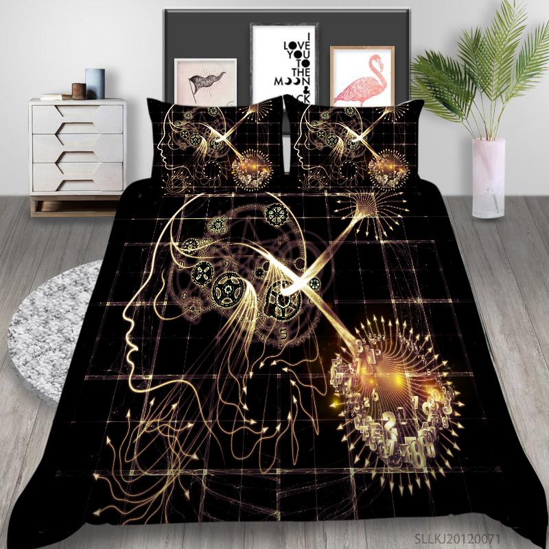 Set da letto di lusso Nuova trapunta Stampa figura 3D Camera da letto familiare Matrimoniale Copripiumino e federa Microfibra
