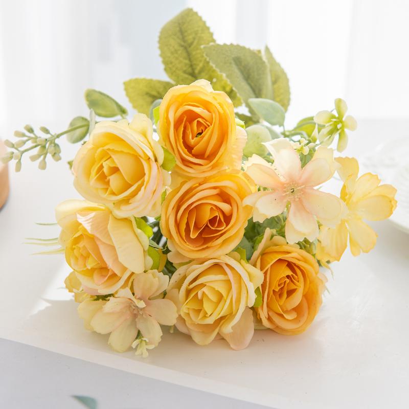 1Pc Artificial Flowers Wedding Home Bedroom Decoration Bridal Bouquet Garden Fake Silk Roses Hydrangeas Vase For Board Outdoors