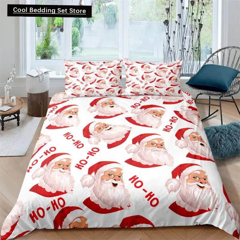 Santa Claus Pattern Bedding Set Christmas Deer Duver Cover Set for Kids Boys Girls Quilt Cover Queen Polyester Comforter Cover