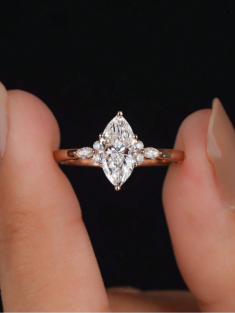 925 Sterling Silver Fashion Golden Marquise Series Zircon Ring For Women Engagement Wedding Simple High Quality Fine Jewelry