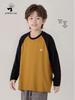 Korean-Style Kids' Long-Sleeve Color Block T-shirt - Pure Cotton Boys' Base Layer with Small Logo (Autumn/Winter)