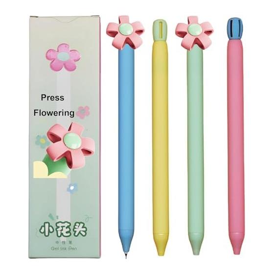 Maydahui 8pcs Cute Flower Twist Gel Pens, 0.5mm Black Ink, Smooth Writing, Kawaii Stationery for Office, School, Gifts