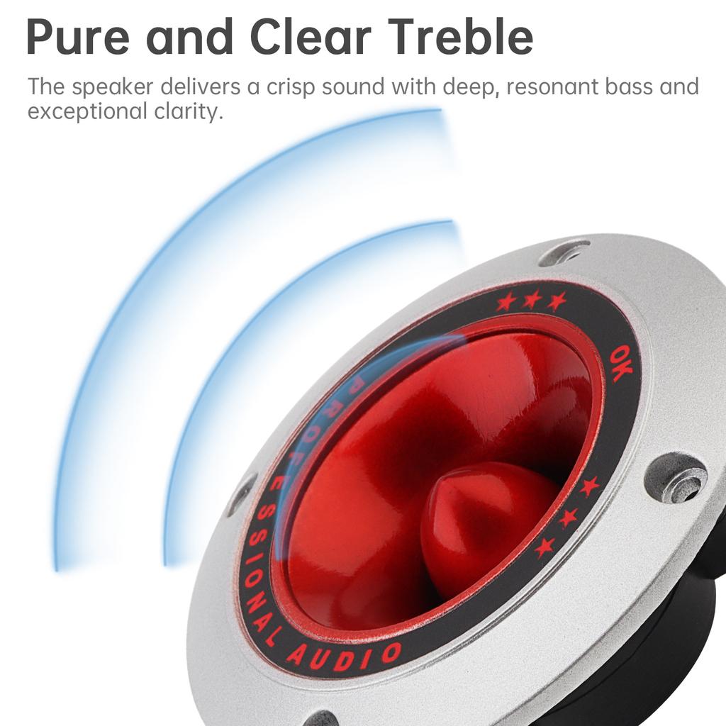 2 Pcs 4 Inch Car Mini Speaker Silver Red High Frequency Tweeter for Vehicle / Outdoor Audio Modification,