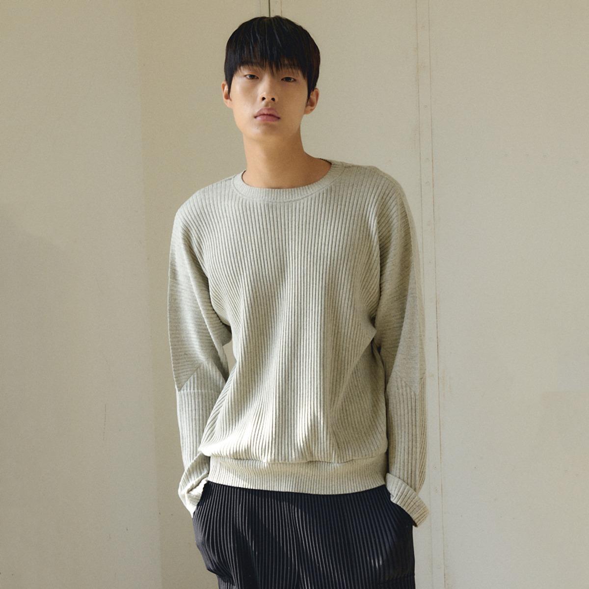 Mongplisse [Men S] Soft Brushed Pleated Round Neck T-Shirt [Ecru] Ecru/Free