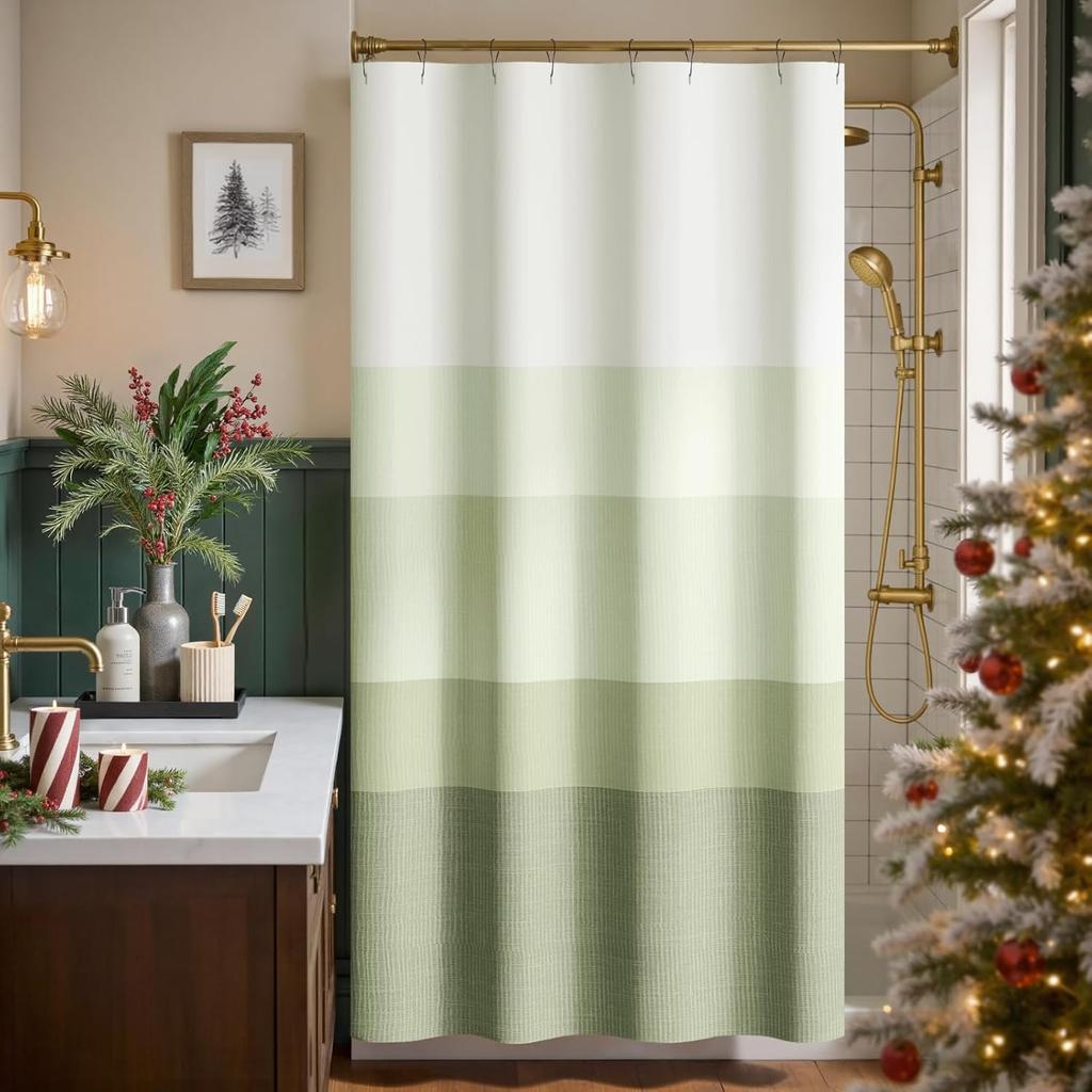 Ozeanblau Gestreifter Duschvorhang Wasserdichtes Gewebe Duschvorhänge Für Badezimmer Allmählicher Farbverlauf Minimalistisches Design Modern Neutral