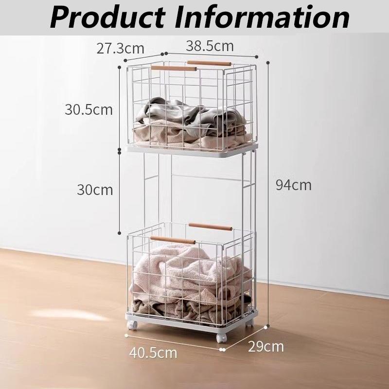 

Iron Laundry Baskets 2-layer Laundry Basket Clothes Basket Removable Portable Clothes Basket Large Capacity Trolley with Wheels