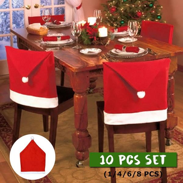 1/4/6/8/10 ks Potah na židli Vánoční večeře Stůl Červený klobouk Potah na opěradlo židle