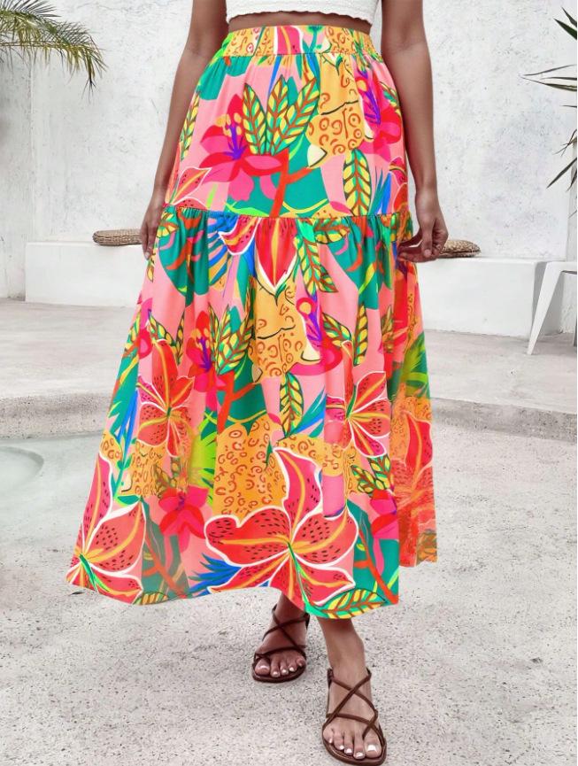 Summer Floral Retro High-Waisted Skirt - European Style Women's Clothing