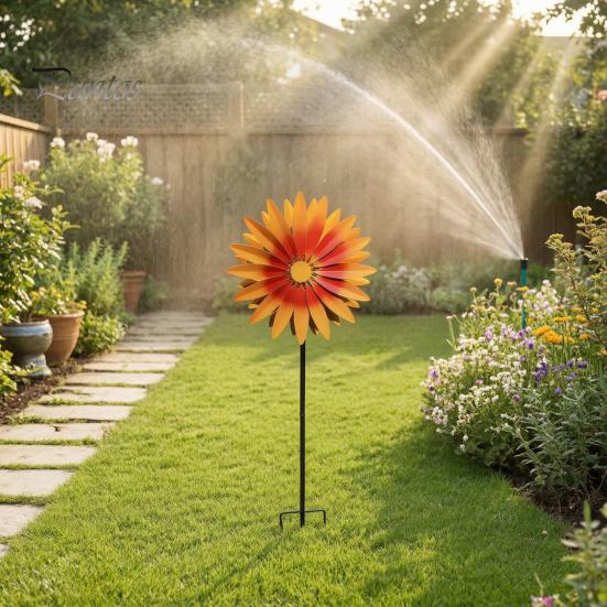 Garden Spinner for Windowsill Sunflower Metal Stake, Spinning Flower Yard Ornament, Rustproof Creative Lawn Ornament Gifts Art Outdoor Patio