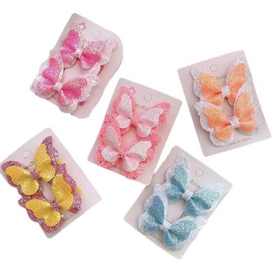 2PCS Princess Fluorescent Sequin Color Matching Butterfly Girls Hairpins Hairgrip Children Headwear Hair Clips Hair Accessories